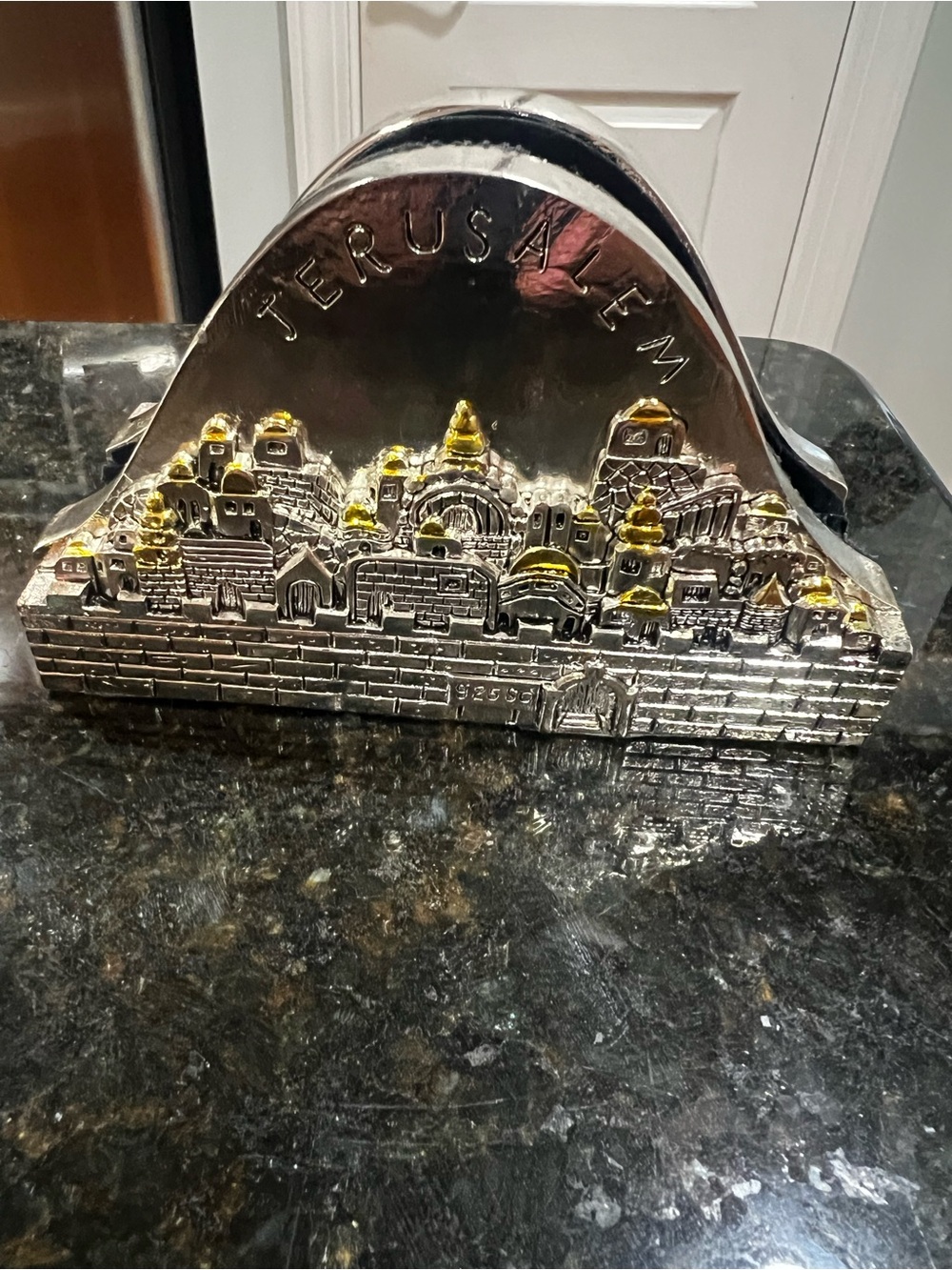 Jerusalem Silver 925  Decorative Napkin Holder with Gold Accents